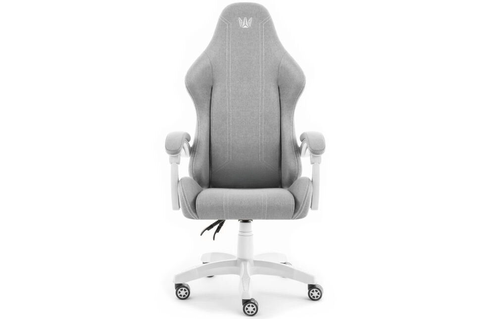 Fotel HELL'S CHAIR HC-1014 Szaro-Biały prezentacja fotela od przodu na białym tle wymiary stabilność