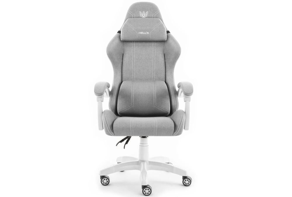 Fotel HELL'S CHAIR HC-1014 Szaro-Biały prezentacja fotela od przodu na jasnym tle solidna konstrukcja wypełnienie z termo-elastycznej pianki Free Air zimnej pianki CF sprzyja utrzymaniu prawidłowej postawy