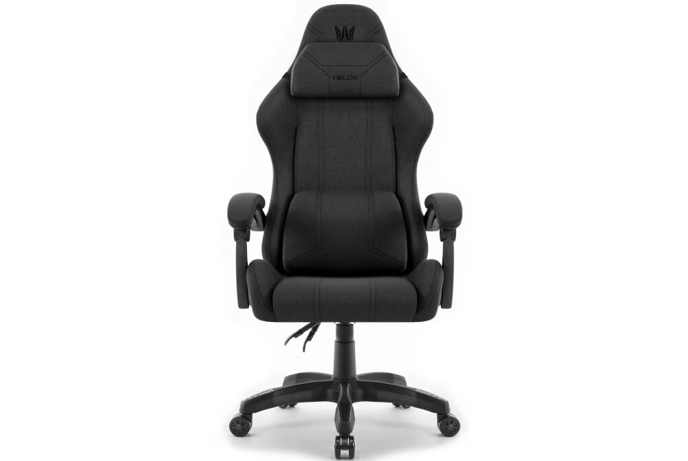 Fotel HELL'S CHAIR HC-1014 Czarny prezentacja fotela od przodu na jasnym tle solidna konstrukcja wypełnienie z termo-elastycznej pianki Free Air zimnej pianki CF sprzyja utrzymaniu prawidłowej postawy