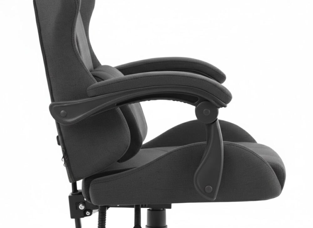 Fotel HELL'S CHAIR HC-1014 Czarny zbliżenie na podłokietniki jasne tło miękkie wypełnienie solidne podparcie spójna stylistyka komfort przedramion