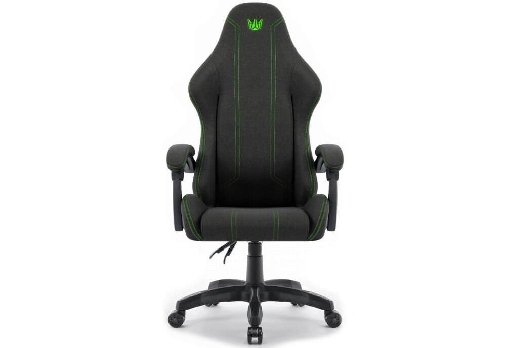 Fotel HELL'S CHAIR HC-1014 Czarno-Zielony prezentacja fotela od przodu na białym tle wymiary stabilność