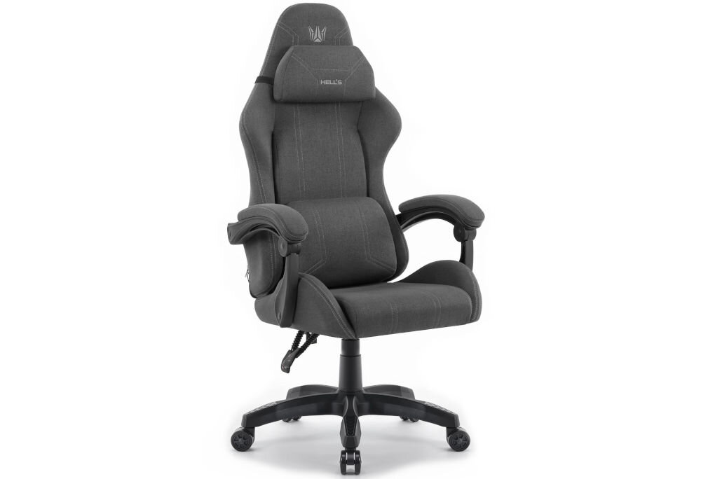 Fotel HELL'S CHAIR HC-1014 Szaro-Czarny prezentacja fotela od przodu pod kątem na jasnym tle dopracowany design komfort elegancka forma