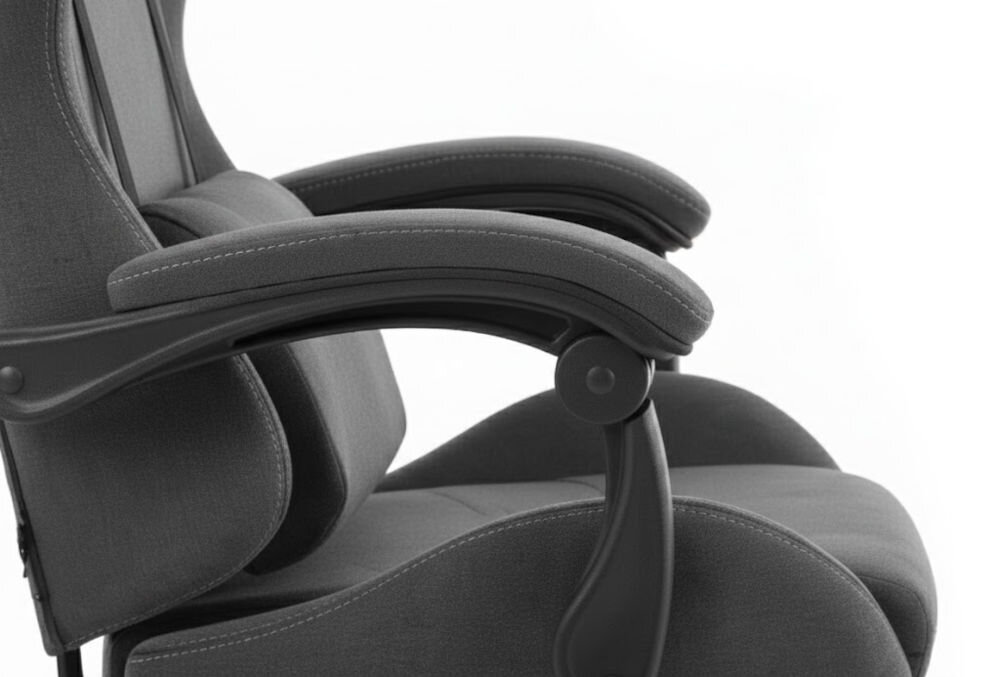 Fotel HELL'S CHAIR HC-1014 Szaro-Czarny zbliżenie na podłokietniki jasne tło miękkie wypełnienie solidne podparcie spójna stylistyka komfort przedramion