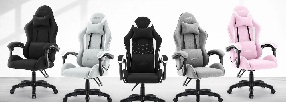 Fotel CABRO C500 Czarno-Biały Zestawienie różnych modeli foteli gamingowych z tej samej serii, prezentujące dostępne warianty wykończenia i detali ergonomiczny fotel gamingowy z regulacją oparcia