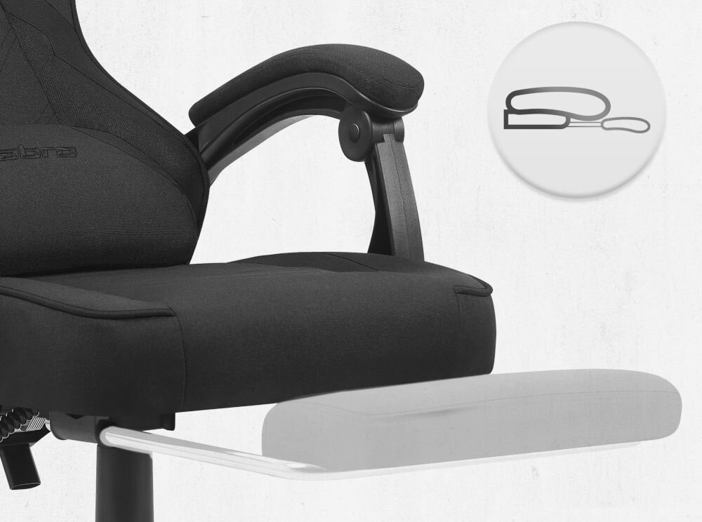 Fotel CABRO C502 Czarny zbliżenie na wysuwany podnóżek jasne tło ikona fotel gamingowy z wysuwanym podnóżkiem do odpoczynku