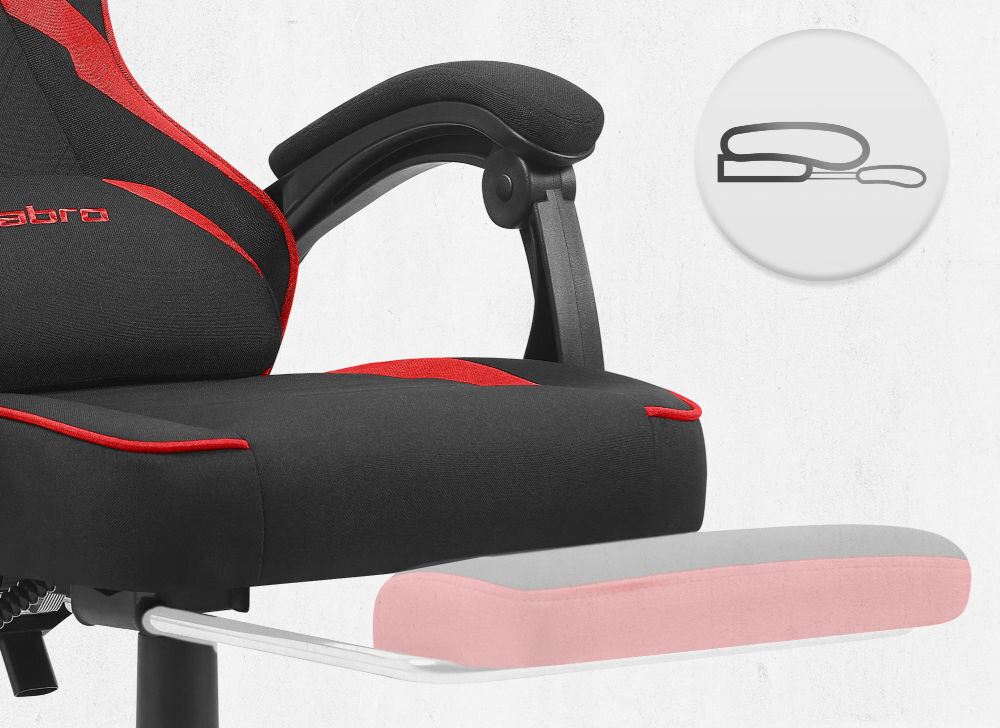 Fotel CABRO C502 Czarno-Czerwony zbliżenie na wysuwany podnóżek jasne tło ikona fotel gamingowy z wysuwanym podnóżkiem do odpoczynku