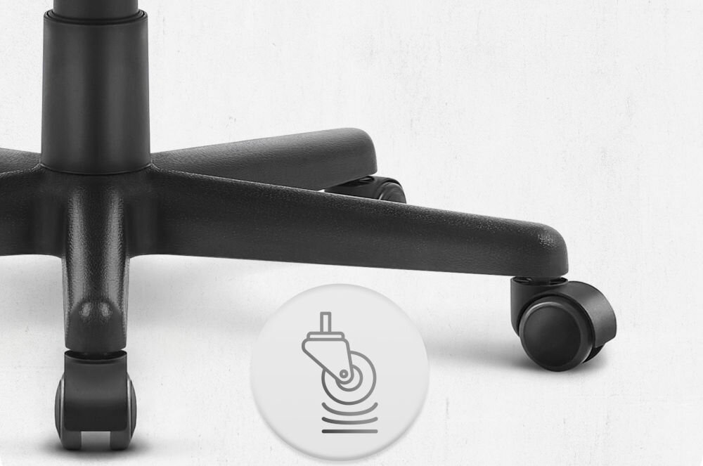 Fotel CABRO C502 Różowo-biały Zbliżenie na kółka fotela gamingowego z ikoną sugerującą płynność ruchu lub cichą pracę mechanizmu fotel gamingowy z solidnymi kółkami trwałe materiały ochrona podłogi