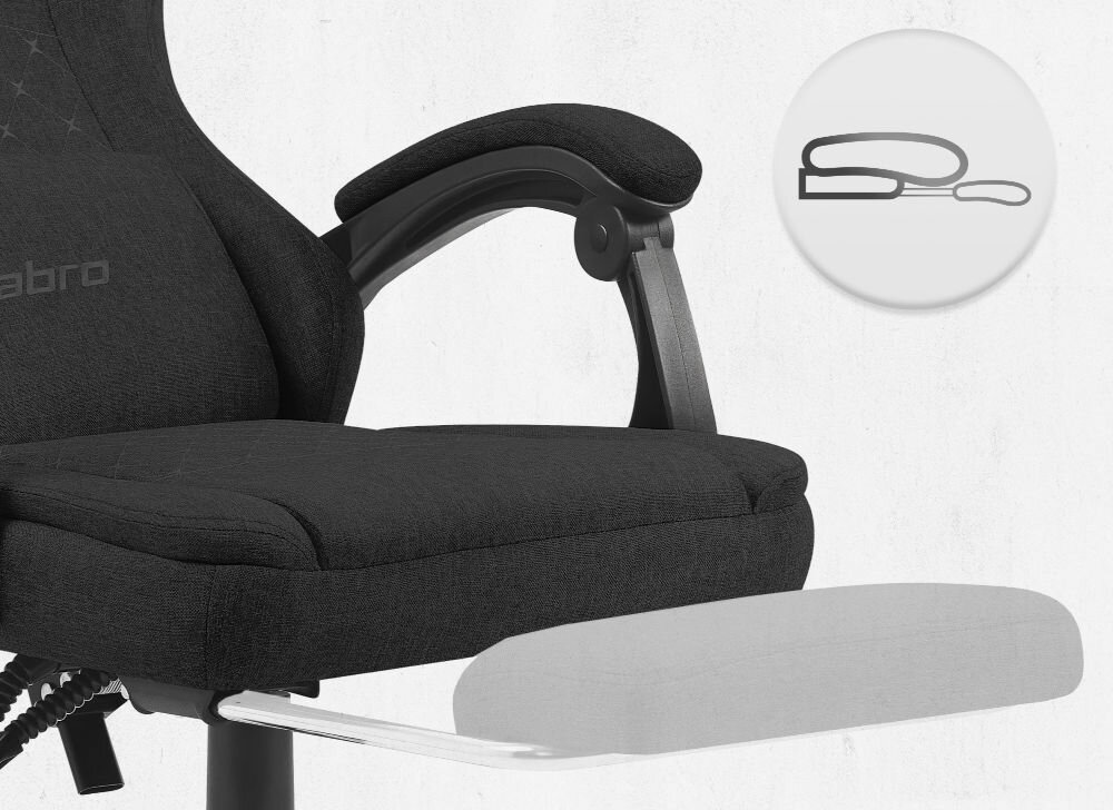 Fotel CABRO C503 Czarny zbliżenie na wysuwany podnóżek jasne tło ikona fotel gamingowy z wysuwanym podnóżkiem do odpoczynku