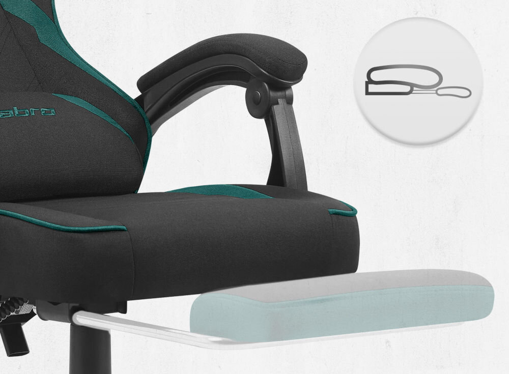 Fotel CABRO C502 Czarno-Zielony zbliżenie na wysuwany podnóżek jasne tło ikona fotel gamingowy z wysuwanym podnóżkiem do odpoczynku