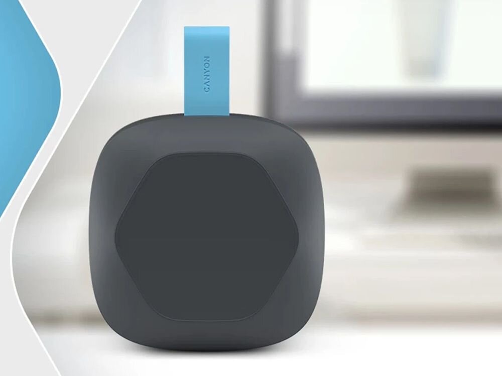 Głośnik mobilny CANYON Hexagon 10 wodoodporność IPX5 odporność na zachlapania plener, głośnik mobilny tyłem na rozmazanym tle