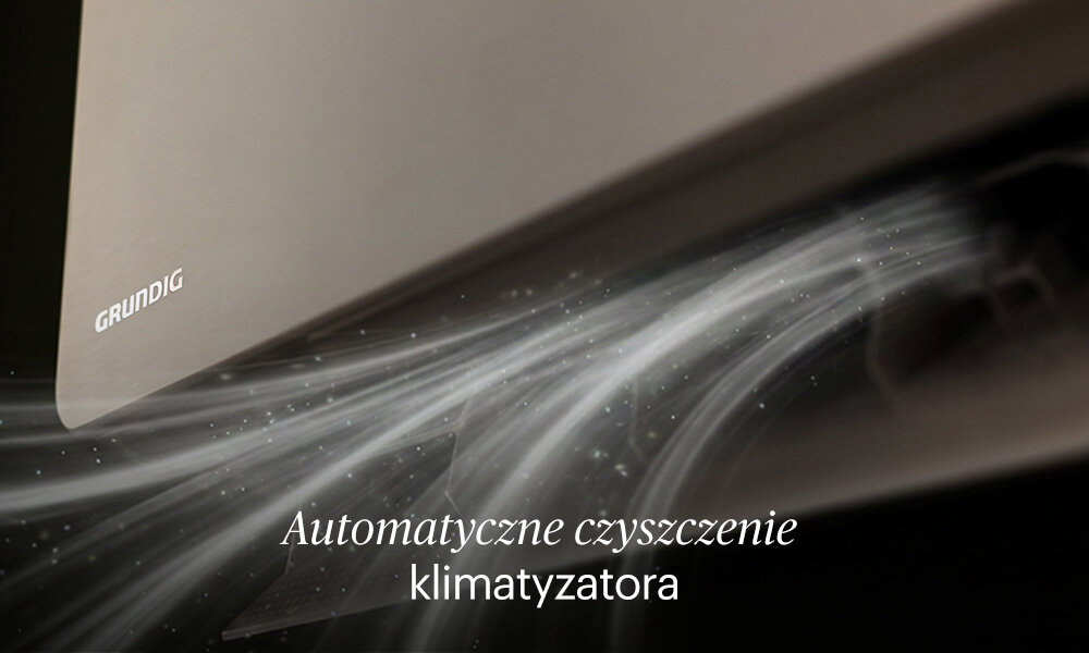 Klimatyzator Split, Pompa ciepła powietrze - powietrze GRUNDIG GEEPDE120 z usługą montażu Automatyczne czyszczenie klimatyzatora Funkcja GoClean zmrożenie parownika, usunięcie skroplin oraz dokładne osuszenie wnętrza zdjęcie lifestyle