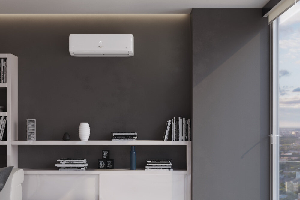 Klimatyzator Split, Pompa ciepła powietrze - powietrze WHIRLPOOL SPICR309WFI z usługą montażu zdjęcie lifestyle Ekologiczne rozwiązania czynnik chłodniczy R32 skuteczne chłodzenie i ogrzewanie z dbałością o środowisko naturalne