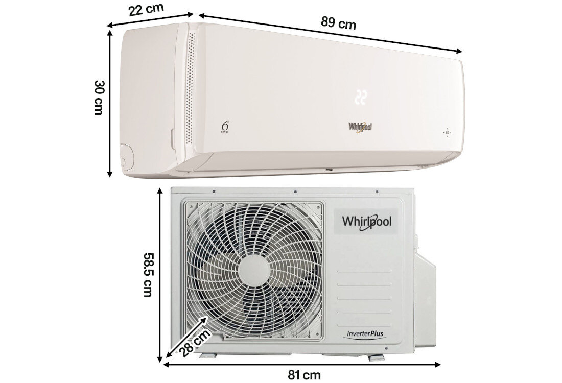 Klimatyzator Split, Pompa ciepła powietrze - powietrze WHIRLPOOL SPICR318WFI zdjęcie lifestyle Wymiary i konstrukcja komfort wygoda