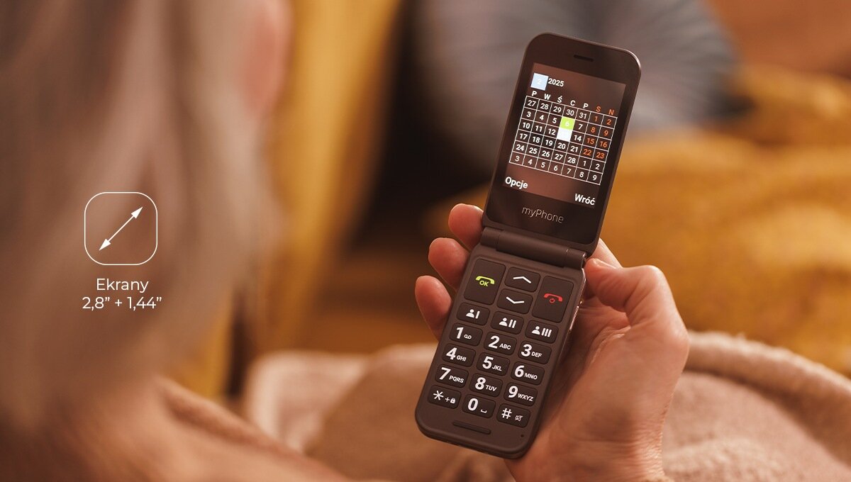 Telefon MYPHONE Harmony LTE Praline Collection Zewnętrzny 1,44-calowy ekran wewnętrzny wyświetlacz IPS o przekątnej 2,8 cala