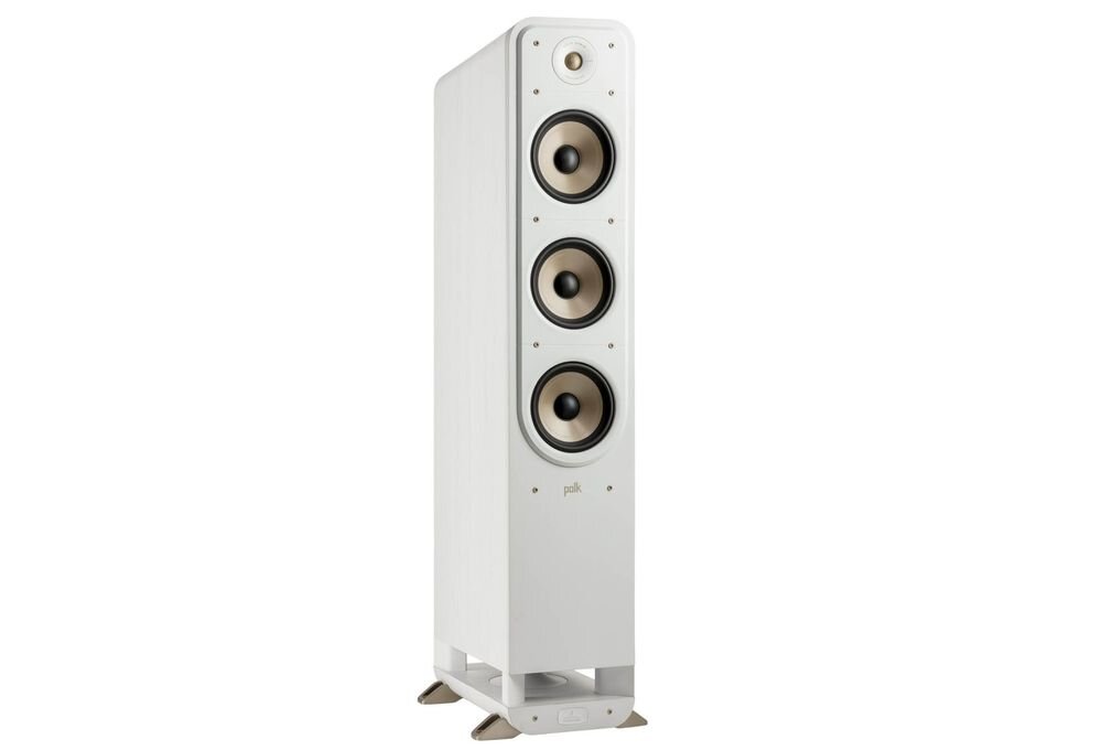POLK AUDIO Signature Elite ES60 pasywna kolumna przewodowa integracja system audio kino domowe, kolumna po skosie na białym tle