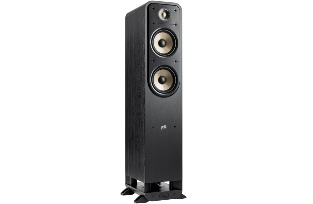POLK AUDIO Signature Elite ES55 kolumna głośnikowa pasmo 33-40000 Hz szerokie pasmo audio, kolumna po skosie na białym tle
