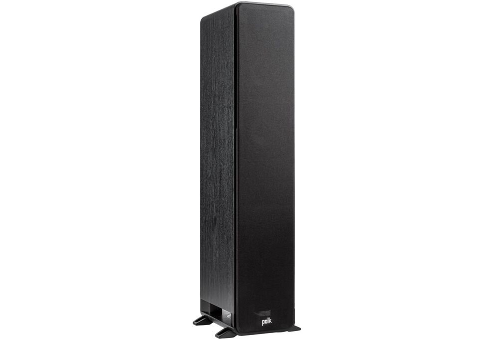 POLK AUDIO Signature Elite ES50 kolumna głośnikowa power port głęboki bas kontrola powietrza, kolumna po skosie na białym tle