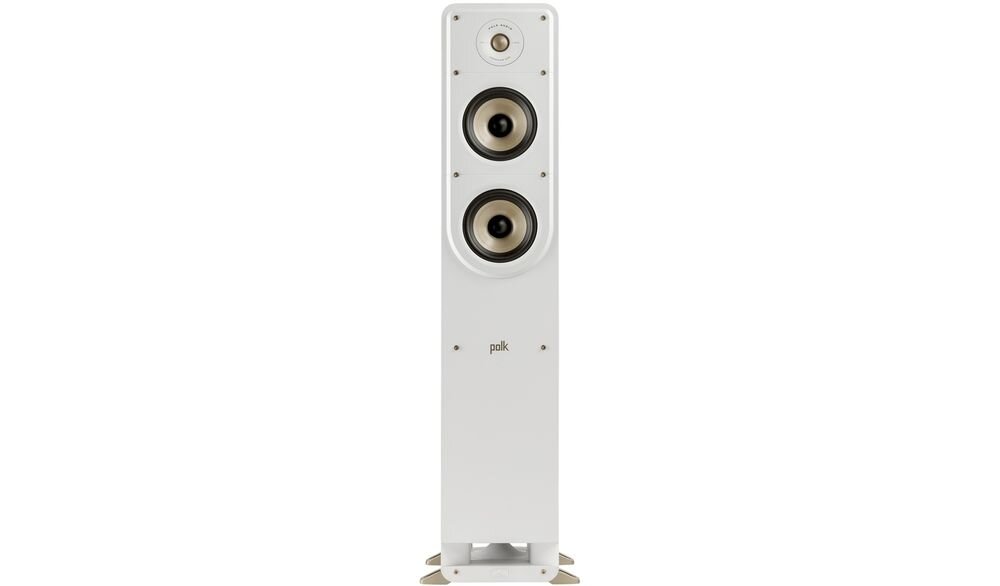 POLK AUDIO Signature Elite ES50 kolumna głośnikowa impedancja 4-8 ohm skuteczność 88 dB kompatybilność, kolumna od frontu na białym tle