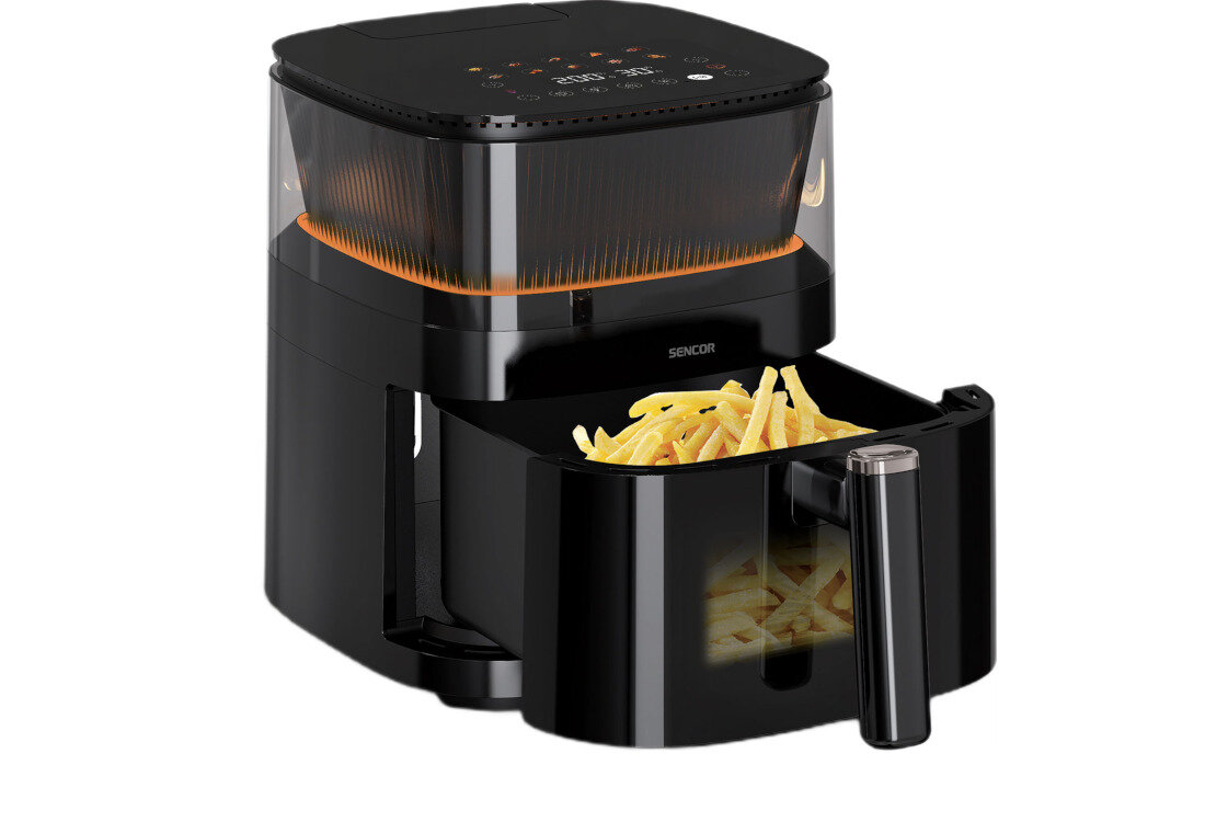 Air Fryer Frytkownica beztłuszczowa SENCOR SFR 5050BK Więcej smaku, mniej wysiłku Funkcja automatycznego rozpylania wody w pięciu programach 10 wstępnie ustawionych programów kontrola ręczna regulacja temperatury i czasu