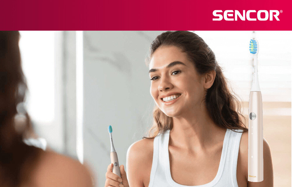 Szczoteczka soniczna SENCOR SOC 4013GD Złoty wygląd design prezentacja wizualizacja Wygodne szczotkowanie