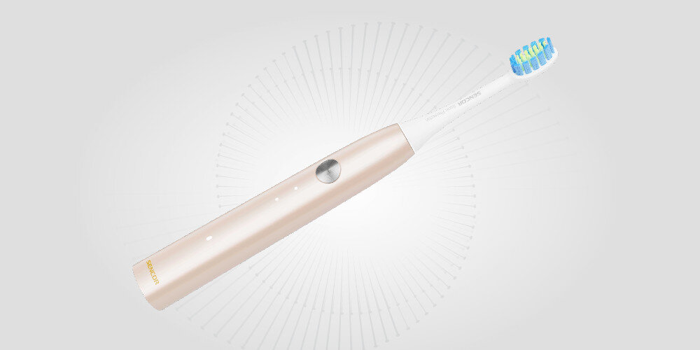 Szczoteczka soniczna SENCOR SOC 4013GD Złoty Komfort użytkowania wyprofilowana rączka pewny chwyt kontrola Łatwa wymiana końcówek wysoki poziom higieny dostosowanie potrzeby pielęgnacja