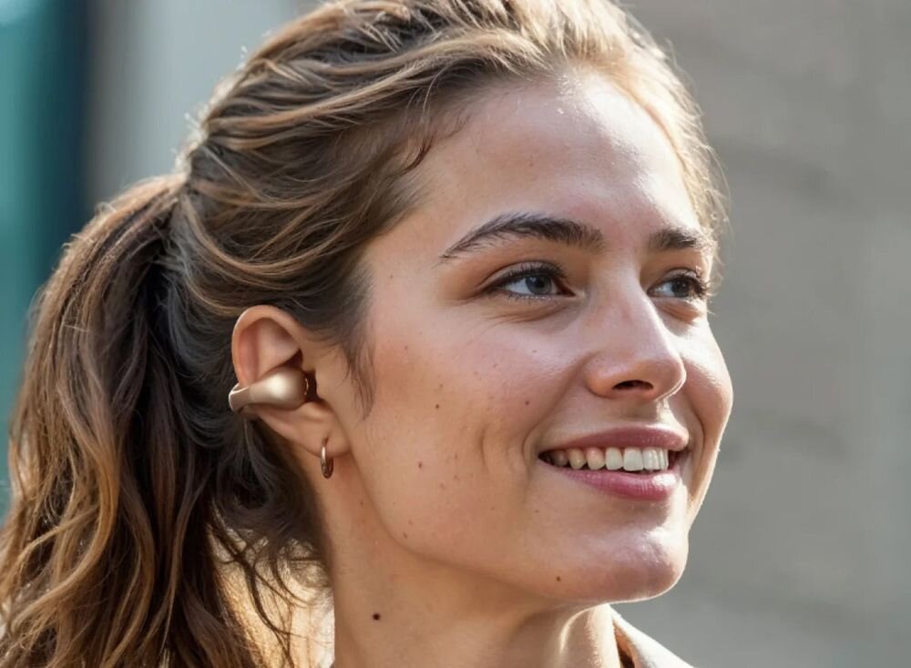 Słuchawki powietrzne SOUNDCORE C40I komfort dopasowanie lekkość, osoba z założonymi słuchawkami