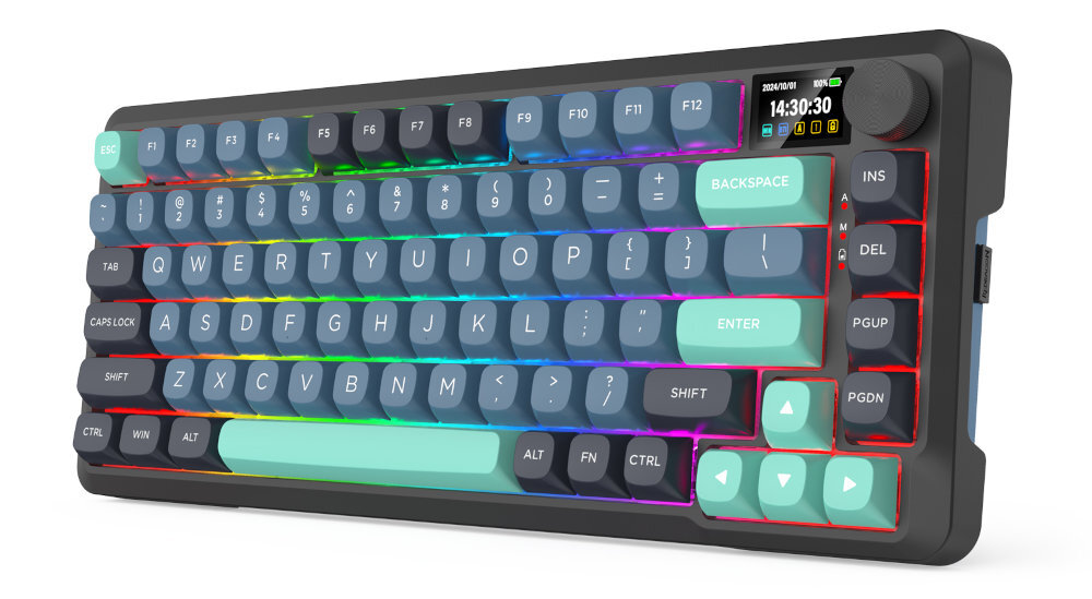 REDRAGON Behemoth Pro klawiatura mechaniczna klawiatura gasket-mount przełączniki Mint Mambo hot-swap trzy opcje łączności wielofunkcyjne pokrętło sterujące Smart Screen programowalny ekran LCD informacje o działaniu klawiatury własne animacje