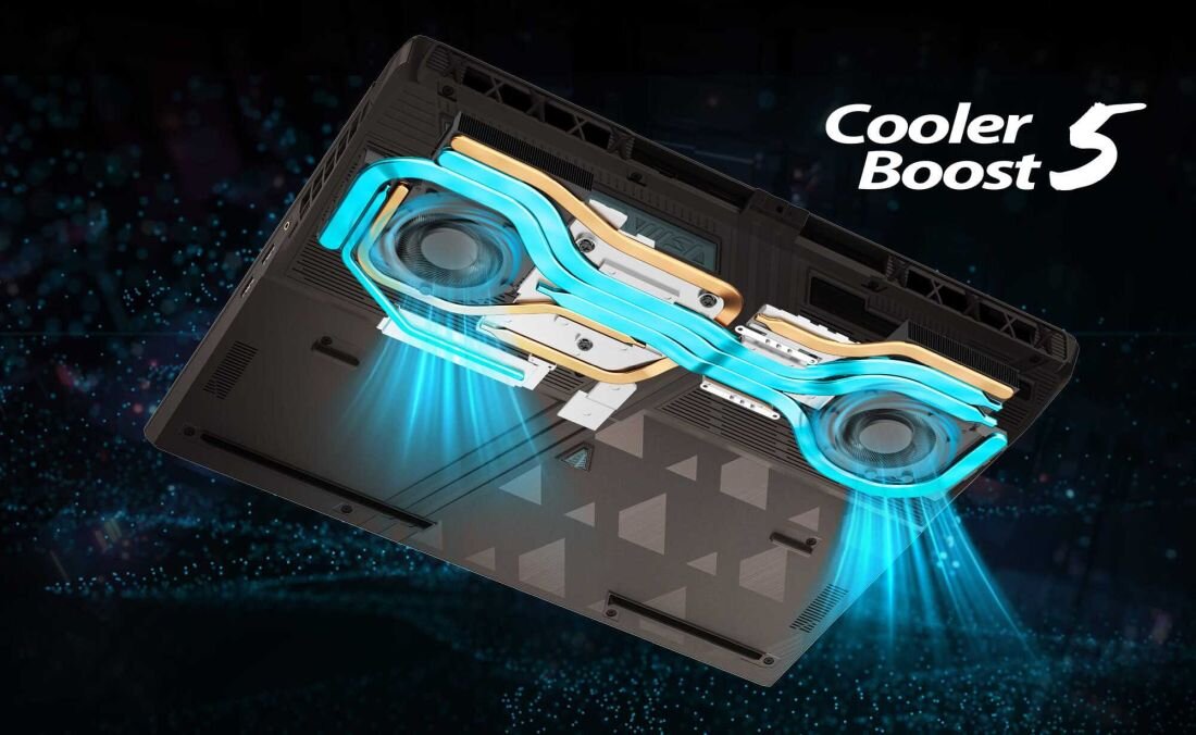 Laptop MSI Vector 16 HX AI - Cooler Boost 5 to system chłodzenia do laptopów, która skutecznie obniża temperaturę urządzenia, zapewniając wysoką wydajność. zaawansowany system chłodzenia Cooler Boost 5
