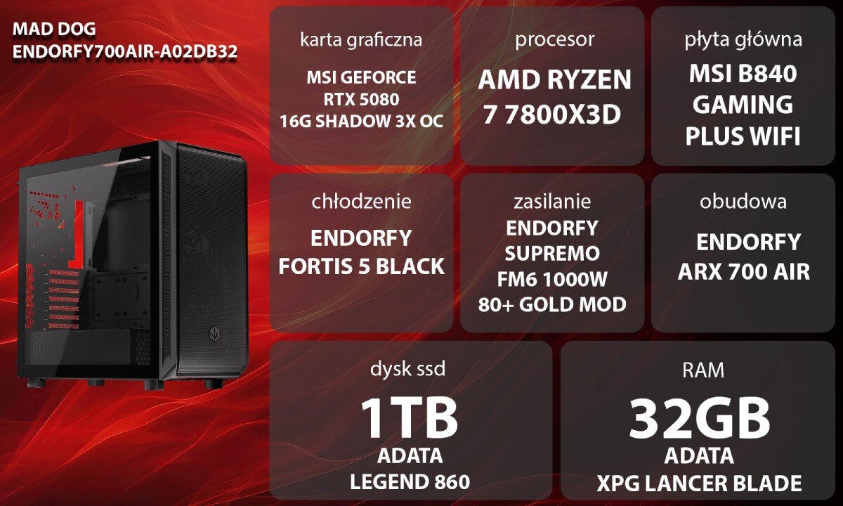 Komputer MAD DOG ENDORFY700AIR-A02DB32 Kobieta siedzi przy biurku i gra na komputerze stacjonarnym z podświetlaną klawiaturą; nosi słuchawki. Na monitorze widoczna jest animowana grafika z miejską uliczką, opis