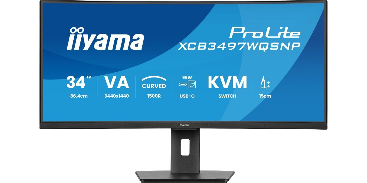 Monitor IIYAMA ProLite XCB3497WQSNP-B1 na białym tle.