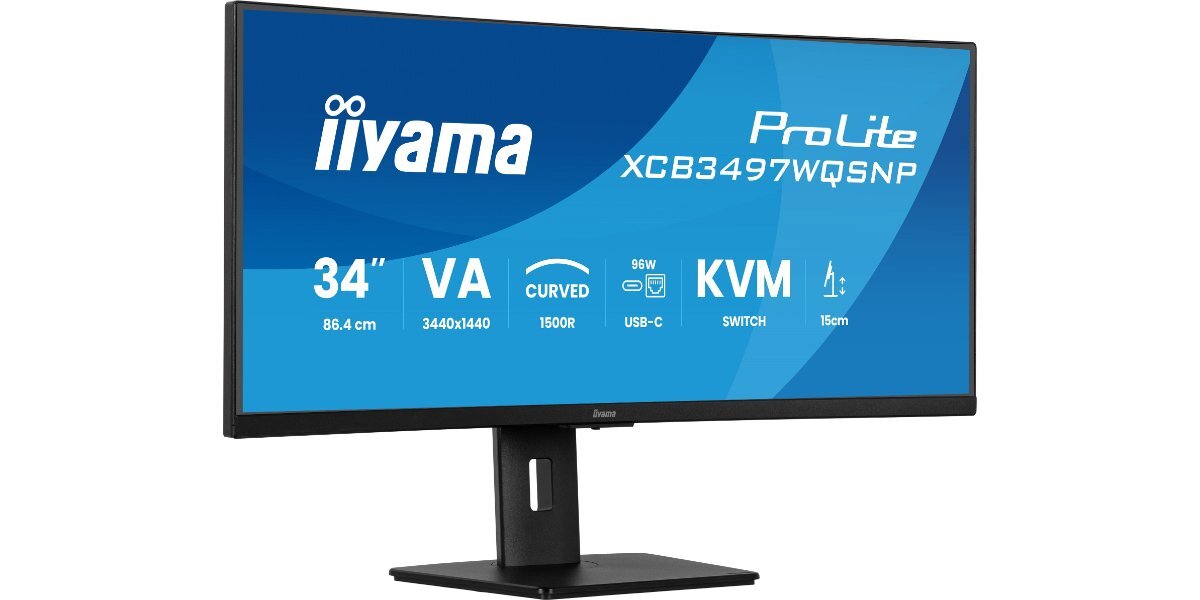 Monitor IIYAMA ProLite XCB3497WQSNP-B1 na białym tle.