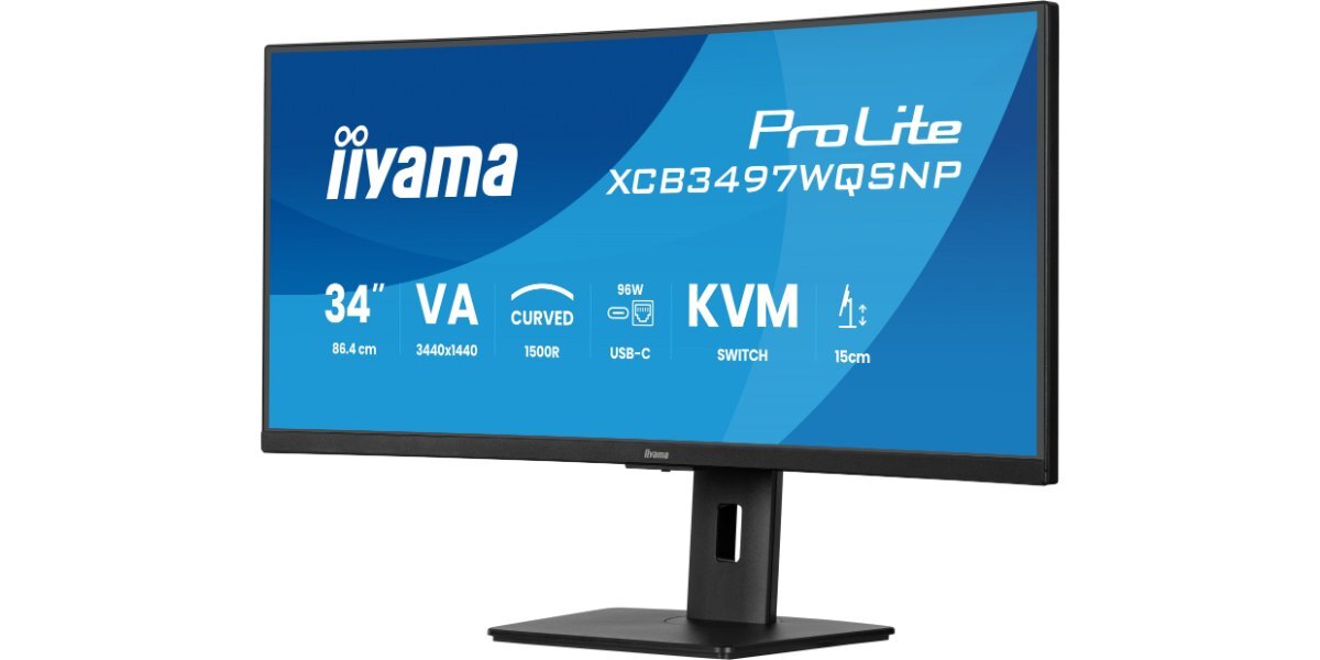 Monitor IIYAMA ProLite XCB3497WQSNP-B1 na białym tle.