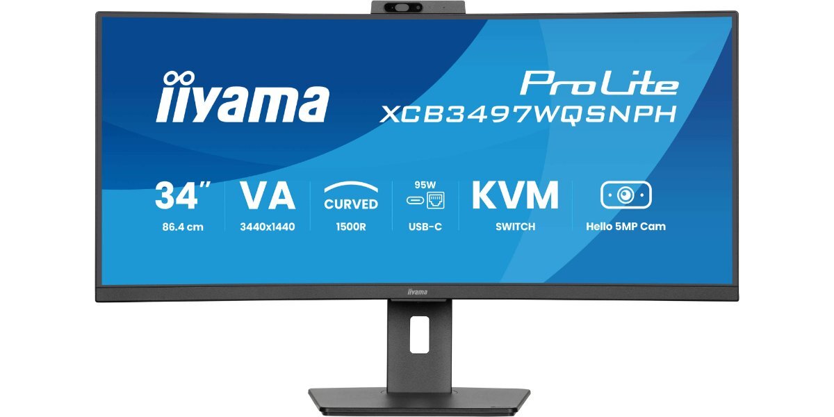Monitor IIYAMA ProLite XCB3497WQSNPH-B1 na białym tle.