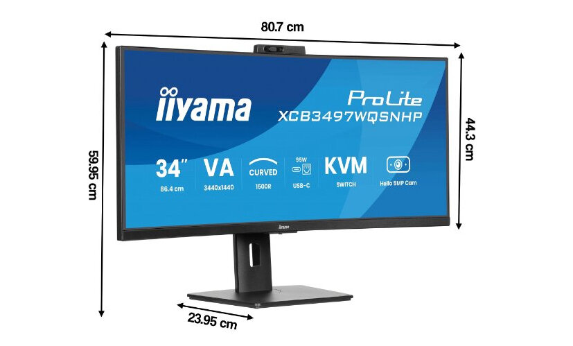 Monitor IIYAMA ProLite XCB3497WQSNPH-B1 na białym tle - wymiary monitora.