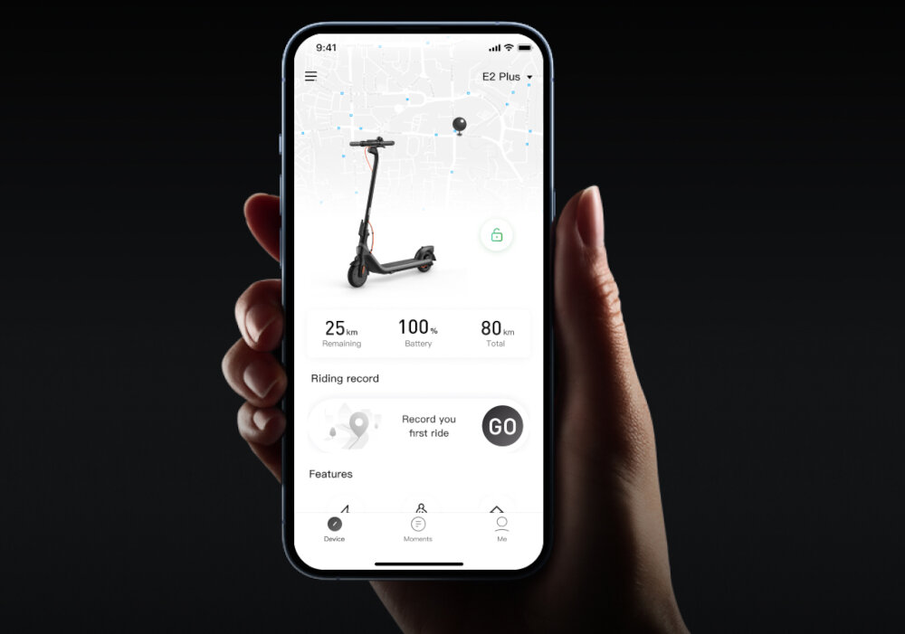 Hulajnoga elektryczna SEGWAY Ninebot KickScooter F2 Plus Czarny aplikacja Segway-Ninebot lacznosc Bluetooth sprawdzanie zarzadzanie parametrami