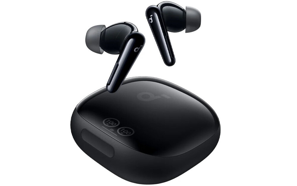 Słuchawki dokanałowe SOUNDCORE Liberty 4 Pro ANC - Dopasowanie dla każdego, pięć par wkładek, słuchawki z etui ładującym na białym tle