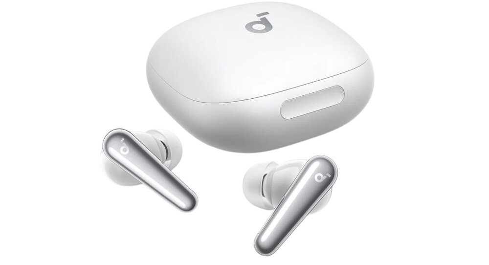 Słuchawki dokanałowe SOUNDCORE Liberty 4 Pro ANC - Dźwięk przestrzenny, Spatial Audio, słuchawki z etui ładującym na białym tle