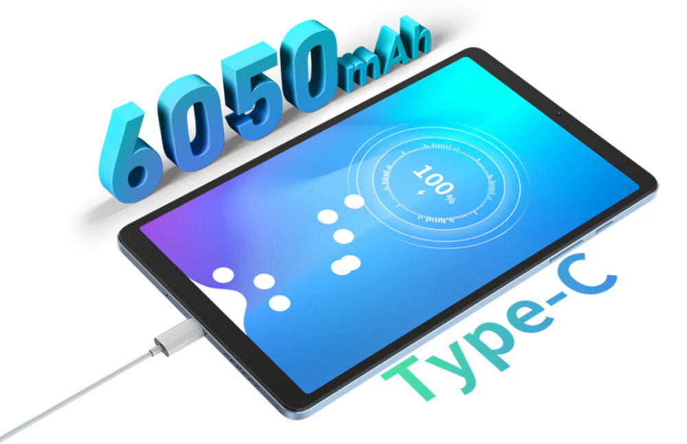 BLACKVIEW Tab 60 baterię 6050 mAh 696 godzin trybie czuwania pracy, grania czy oglądania filmów szybkiego ładowania do 10 W