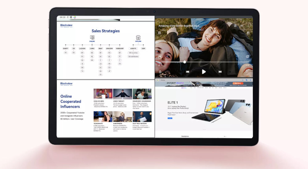 BLACKVIEW Tab 90 widoku podzielonego ekranu emocjonującym livestreamem robienie notatek na jednym ekranie zajęć online lub spotkań