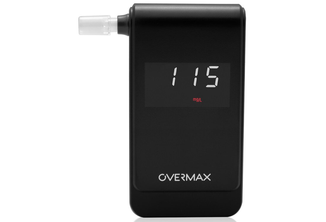 Alkomat OVERMAX AD-10 Szybki i precyzyjny pomiar Sensor elektrochemiczny czujnik przepływu powietrza dokładność Możliwość wyboru formatu wyświetlania ‰, mg/l, % BAC dostosowanie potrzeby kontrola dane wyniki