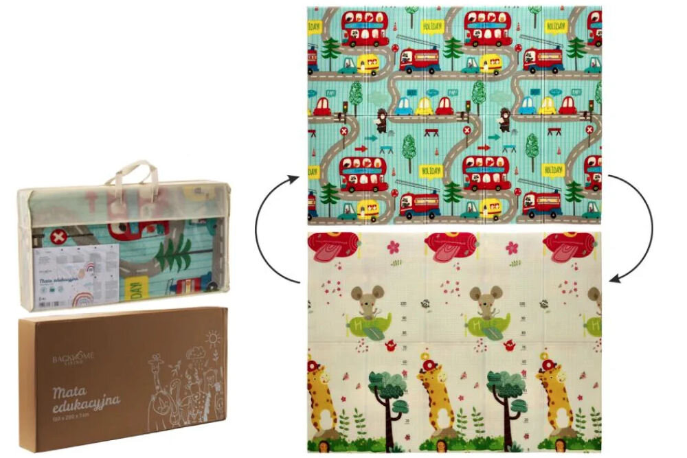 Mata piankowa EXTRALINK 4305 Zestaw edukacyjny: dwustronna mata piankowa z motywem miasta i zwierząt wraz z przezroczystą torbą transportową i kartonowym opakowaniem.