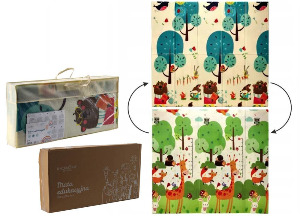 Mata piankowa EXTRALINK 4350 Zdjęcie produktowe dwustronnej maty leśnej wraz z akcesoriami: przezroczystym pokrowcem i kartonowym opakowaniem zbiorczym.