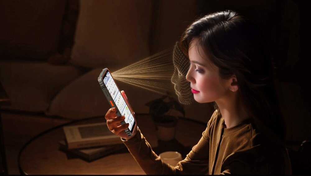 Smartfon OSCAL Marine 1 kobieta skanuje twarz  