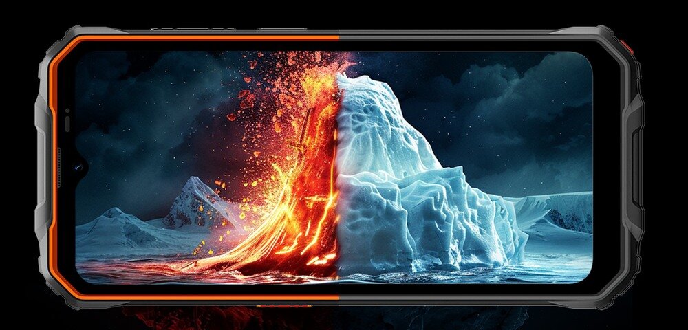 Smartfon OSCAL Marine 2 płonacy lodowiec na ekranie