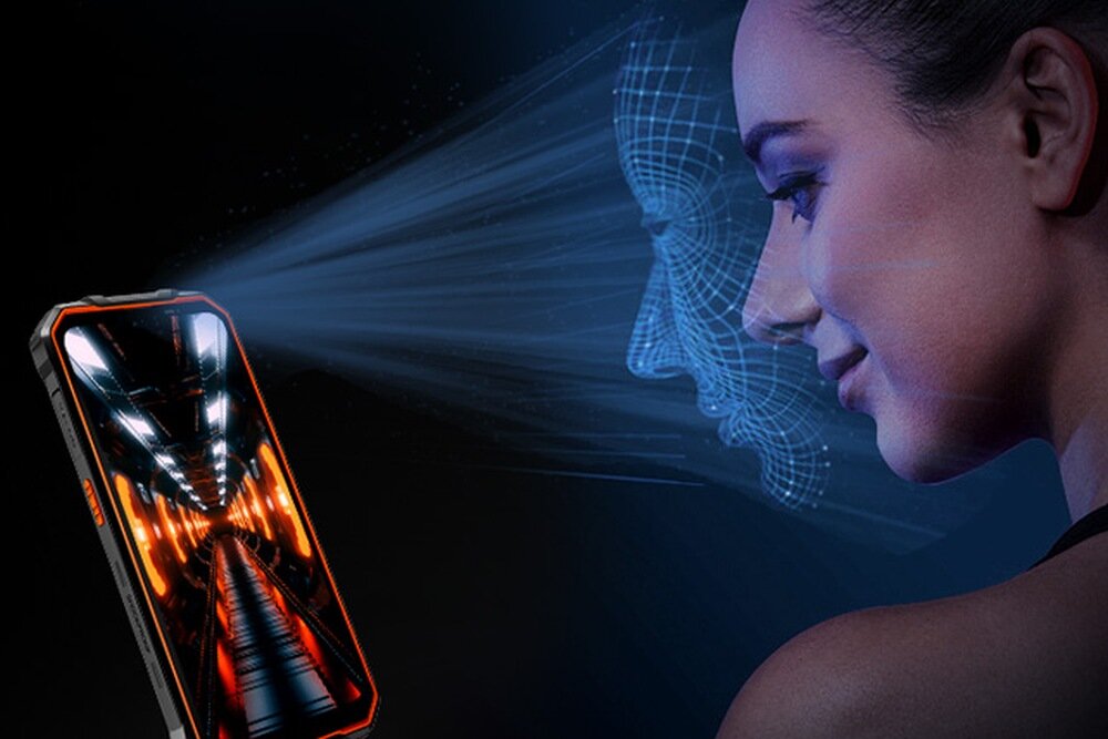 Smartfon OSCAL Marine 2 kobieta skanuje twarz   