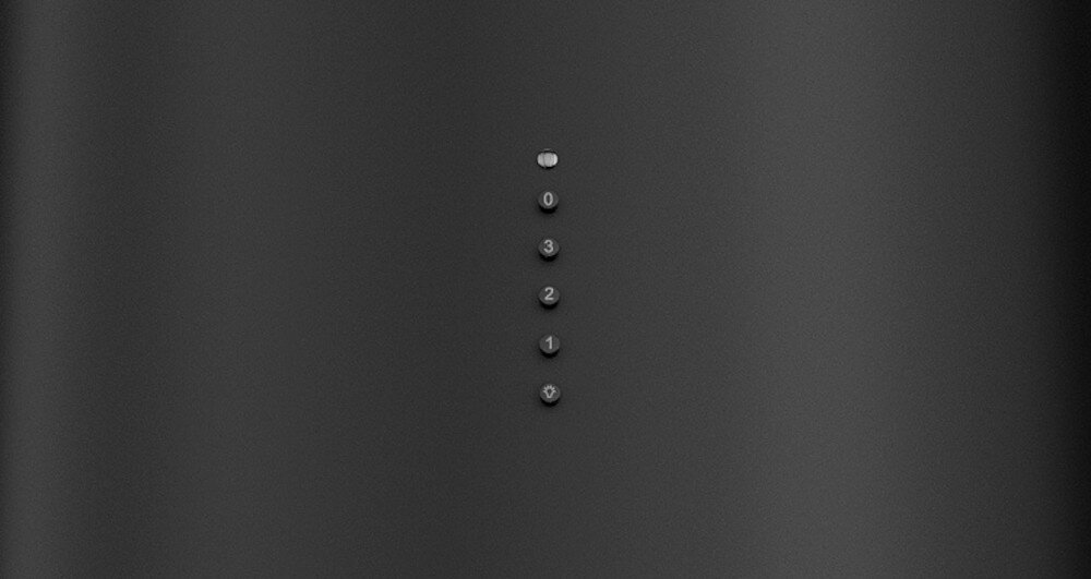 OKAP AKPO WK-4 Balmera WL Slim Na zbliżeniu widać panel sterowania białego okapu z pięcioma przyciskami oznaczonymi cyframi 0, 1, 2, 3 oraz symbolem lampki. Przyciski umożliwiają wybór prędkości pracy urządzenia oraz włączenie oświetlenia sterowanie przyciskami cicha praca 69 db wydajna łatwe sterowanie