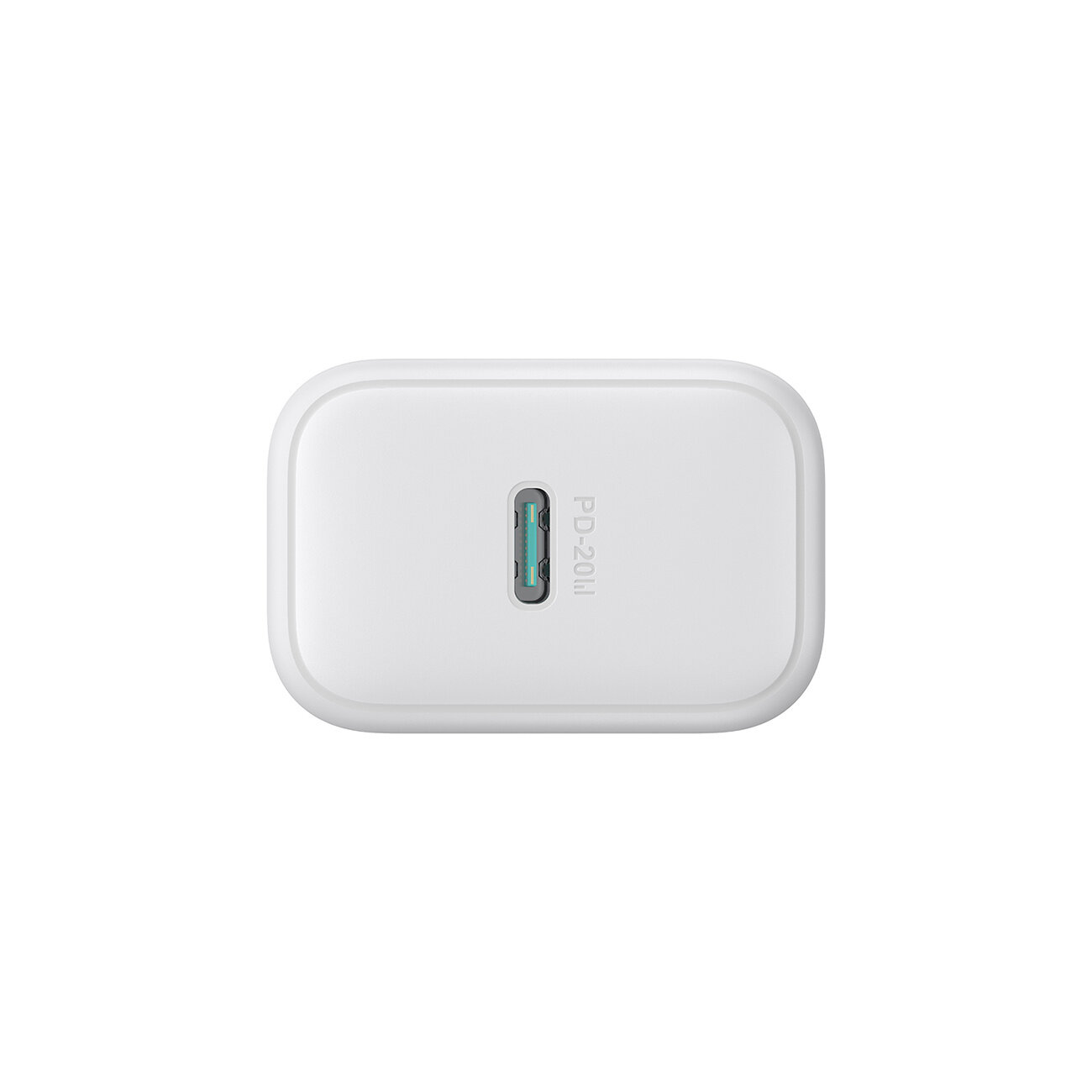 Biała ładowarka sieciowa z jednym portem USB-C, na której widnieje napis \'PD 20W\'.