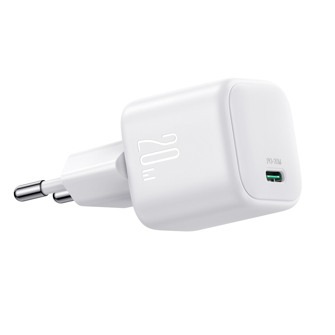 Biała ładowarka sieciowa z widocznym napisem \'20W\' oraz portem USB-C oznaczonym \'PD-20W\'.