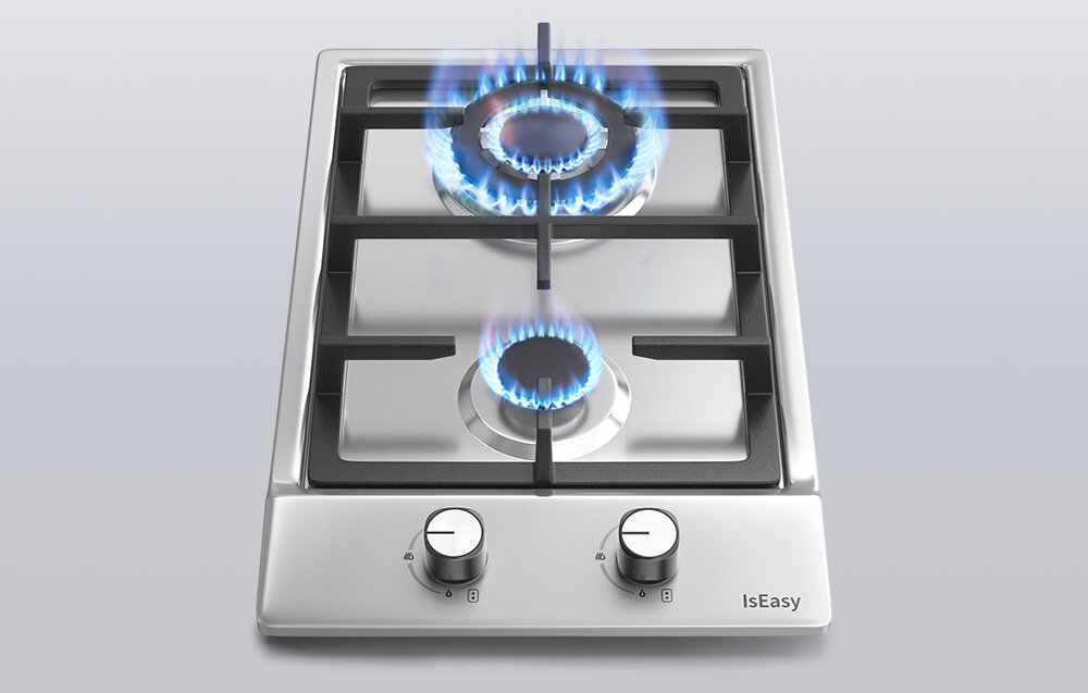Płyta gazowa ISEASY MGBS-312A Na płycie gazowej widać stabilne płomienie oraz wyraźny układ rusztów. Pokrętła umieszczone z przodu pozwalają na łatwą regulację ognia Wymiary 51x31 cm płyta do zabudowy