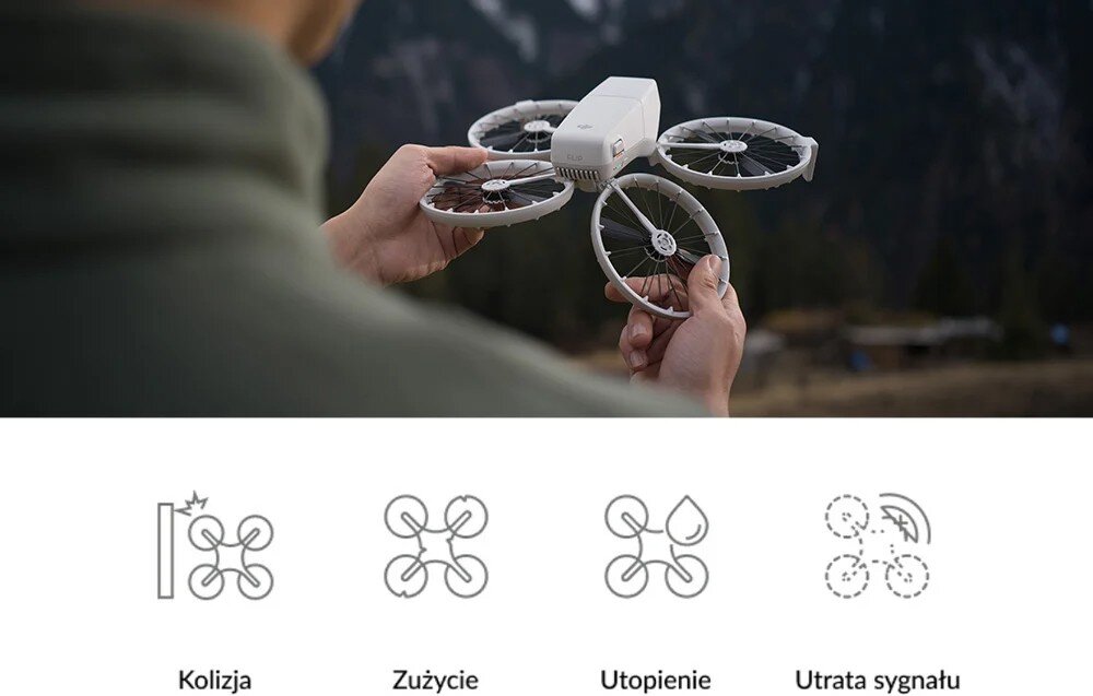 Osoba trzymająca drona DJI w dłoniach.
